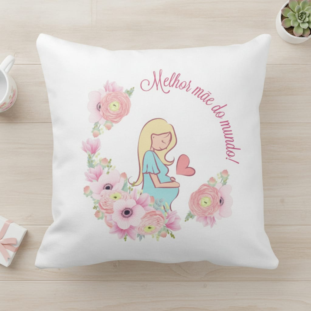 Almofada Decoração Grávida Melhor Mãe do Mundo - Loira - Família (Mãe)