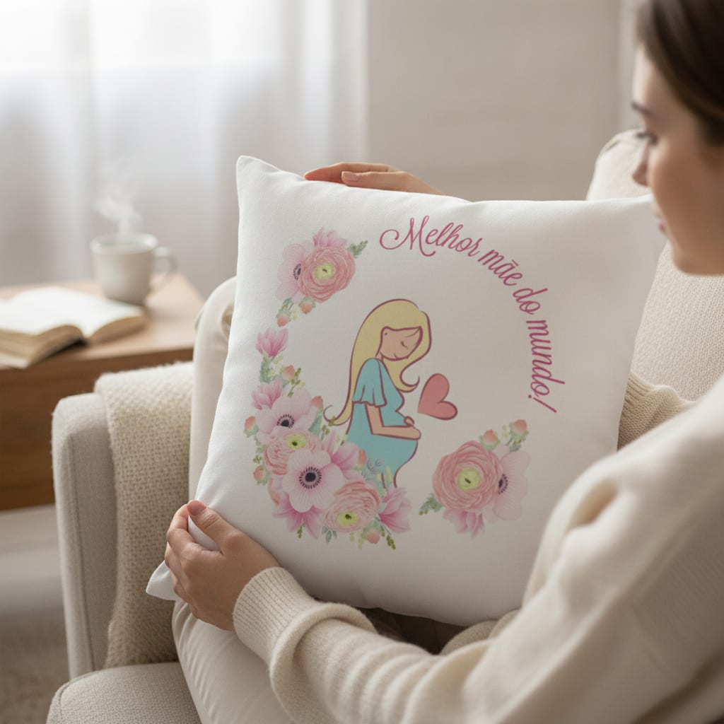 Almofada Decoração Grávida Melhor Mãe do Mundo - Loira