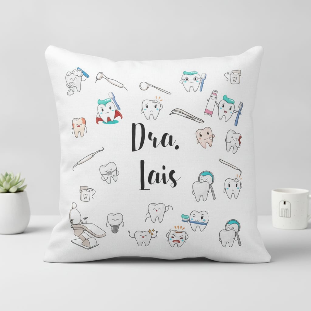 Almofada Decoração Personalizada Odontologia com Nome - Profissões (Dentista)