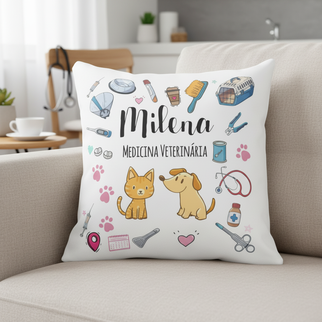 Almofada Decoração Presente Criativo com Nome Veterinária