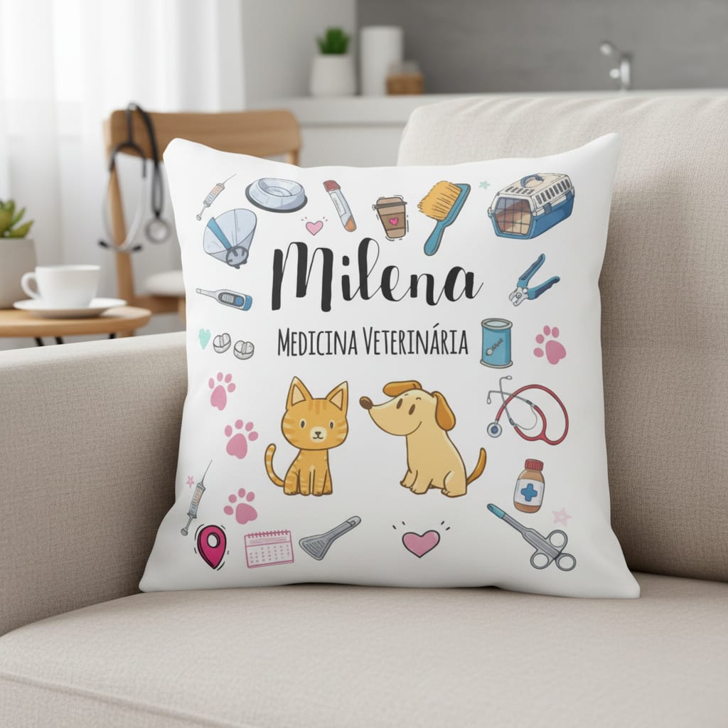 Almofada Decoração Presente Criativo com Nome Veterinária