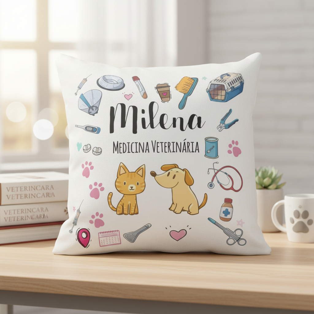 Almofada Decoração Presente Criativo com Nome Veterinária