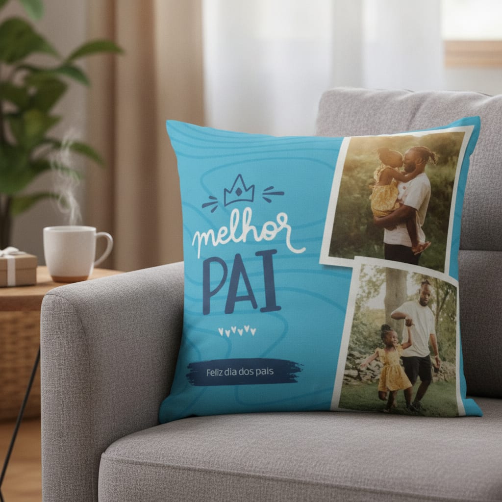 Almofada Decorativa Azul Presente Dia dos Pais Melhor Pai - Família (Pai)