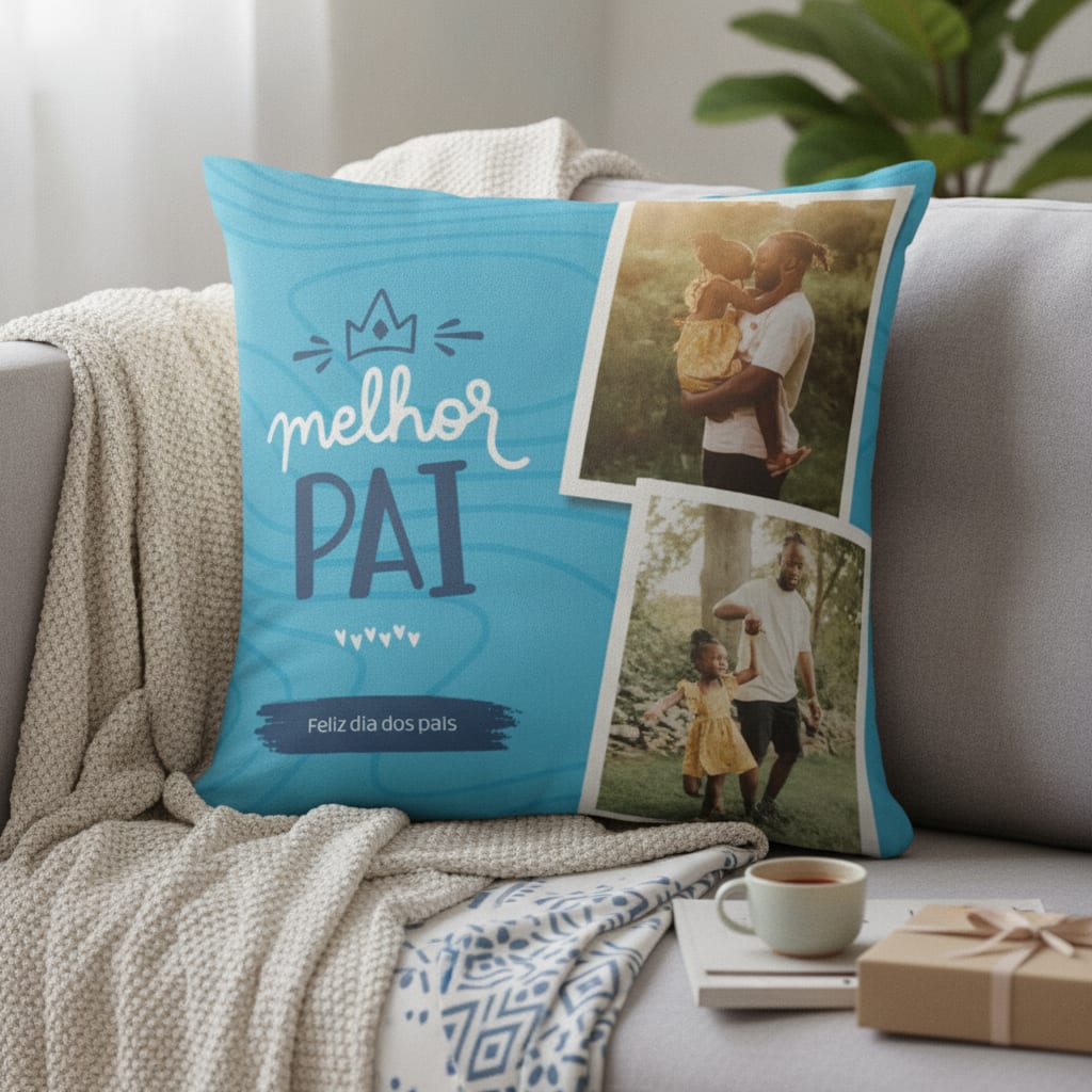 Almofada Decorativa Azul Presente Dia dos Pais Melhor Pai