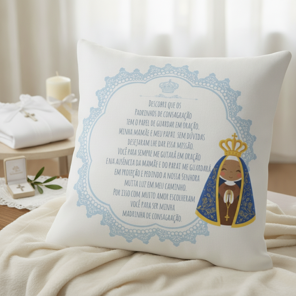 Almofada Decorativa Convite Madrinha de Consagração Batizado - Batizado (Madrinha de Consagração)