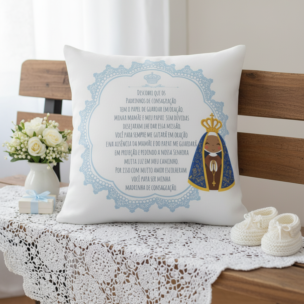Almofada Decorativa Convite Madrinha de Consagração Batizado
