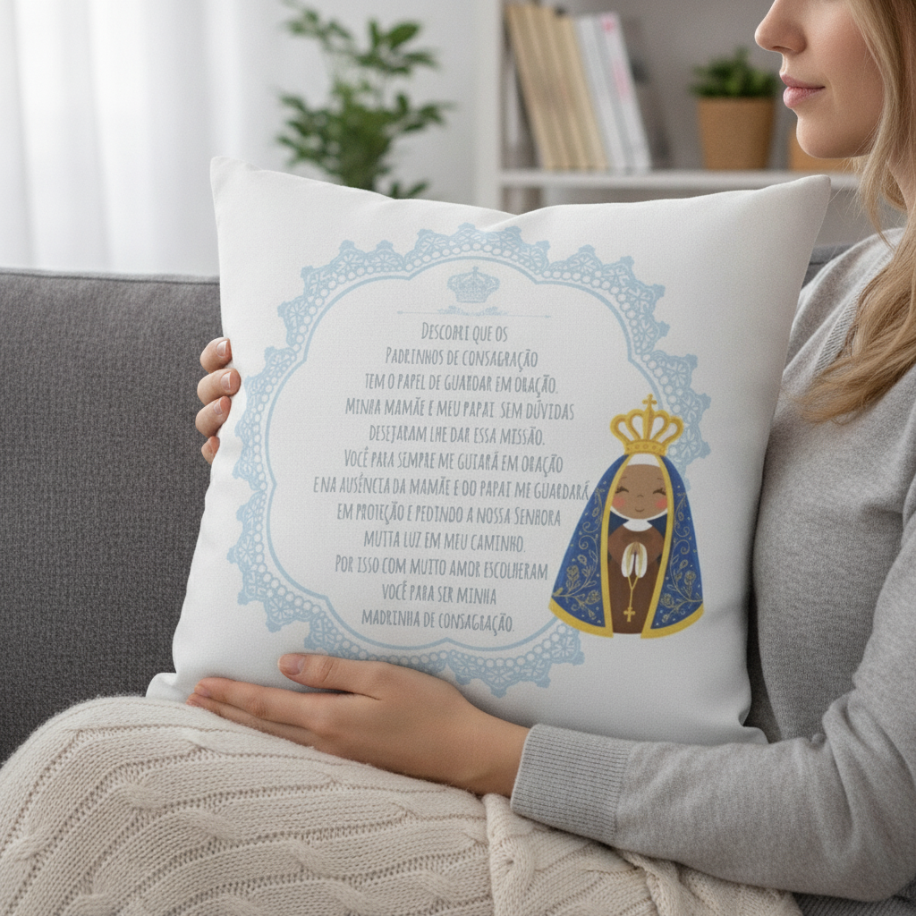 Almofada Decorativa Convite Madrinha de Consagração Batizado