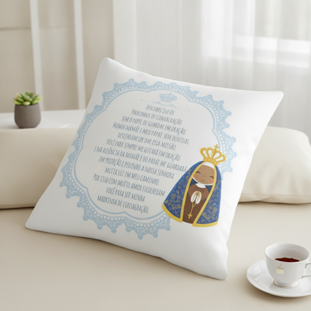 Almofada Decorativa Convite Madrinha de Consagração Batizado