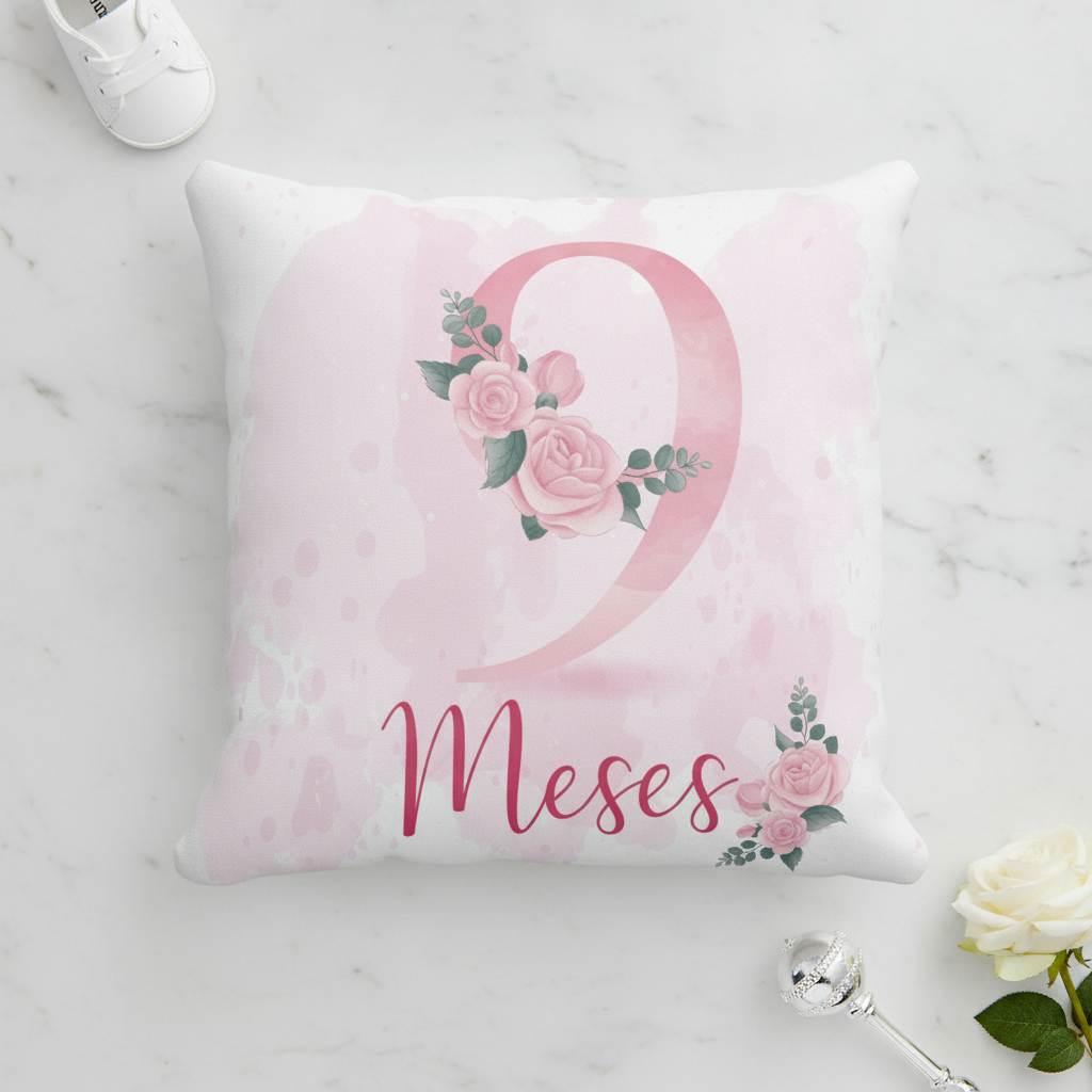 Almofada Decorativa Mesversário Feminina Mês 9 Floral - Família (Bebê)