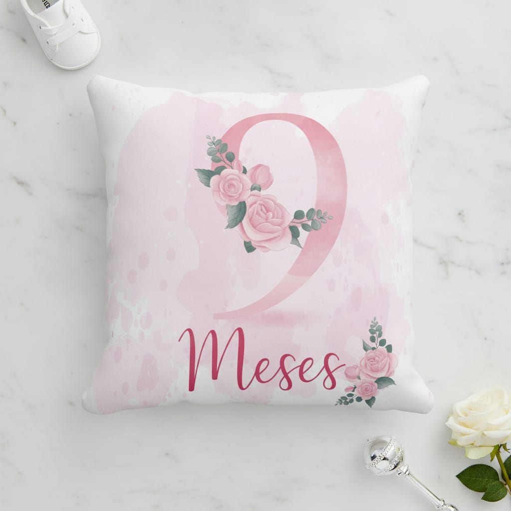 Almofada Decorativa Mesversário Feminina Mês 9 Floral - Família (Bebê)