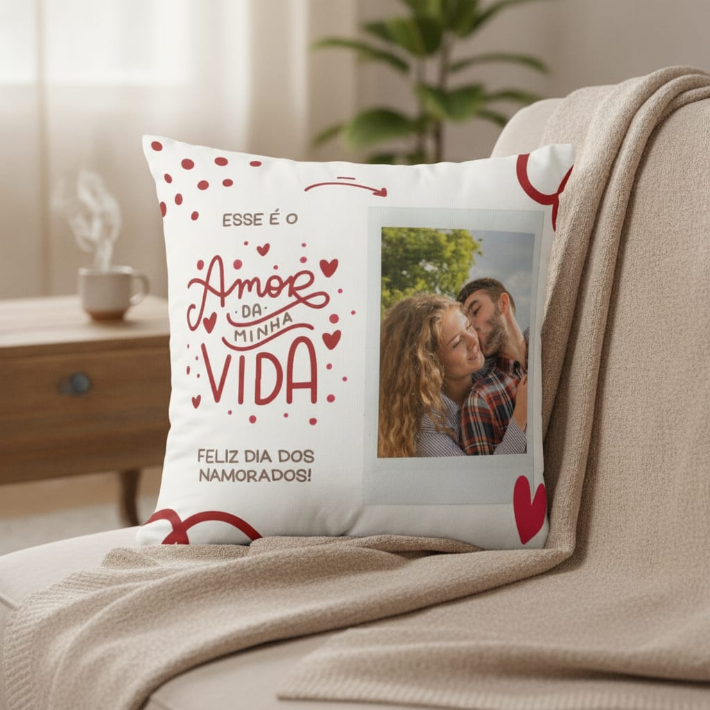 Almofada Decorativa Presente com Foto Amor da Minha Vida - Família ( Amor da Minha Vida com Foto)