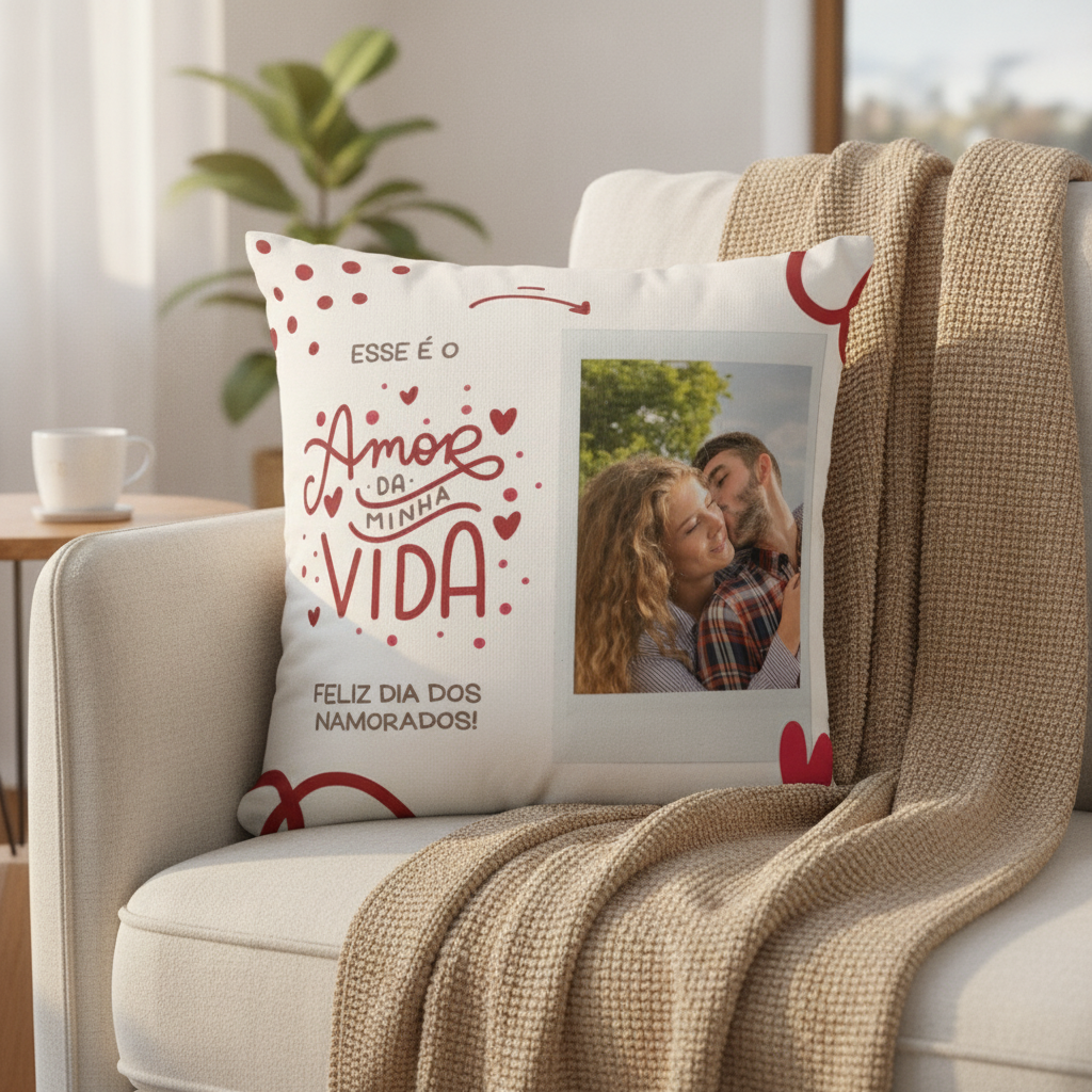 Almofada Decorativa Presente com Foto Amor da Minha Vida