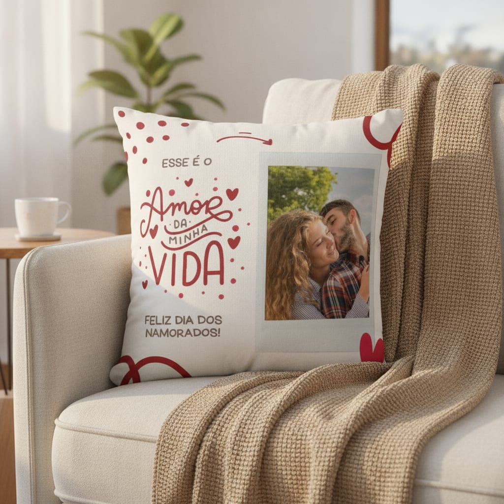 Almofada Decorativa Presente com Foto Amor da Minha Vida