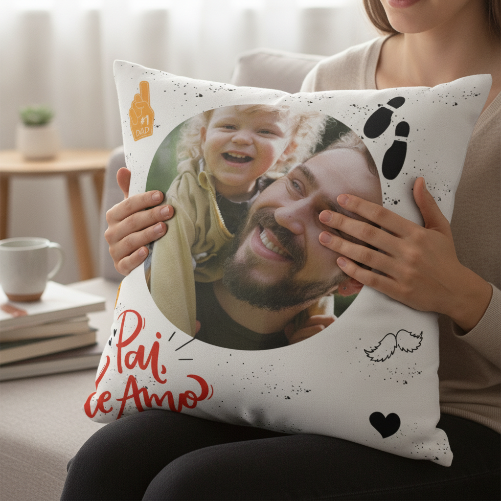 Almofada Decorativa Presente Dia dos Pais com Foto Pai Te Amo