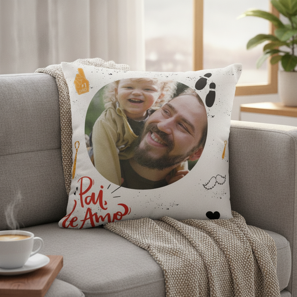 Almofada Decorativa Presente Dia dos Pais com Foto Pai Te Amo - Família (Pai)