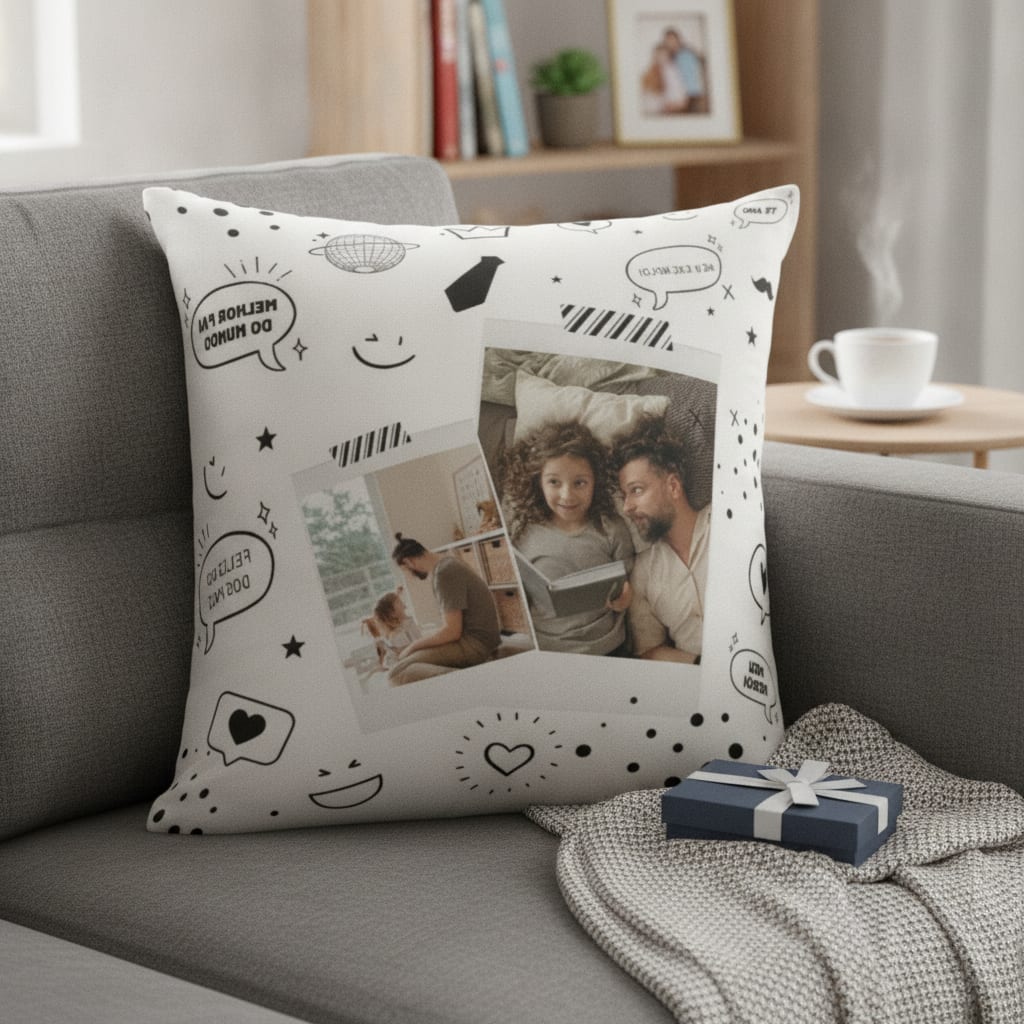 Almofada Decorativa Presente Especial Dia dos Pais com Foto - Família (Pai)