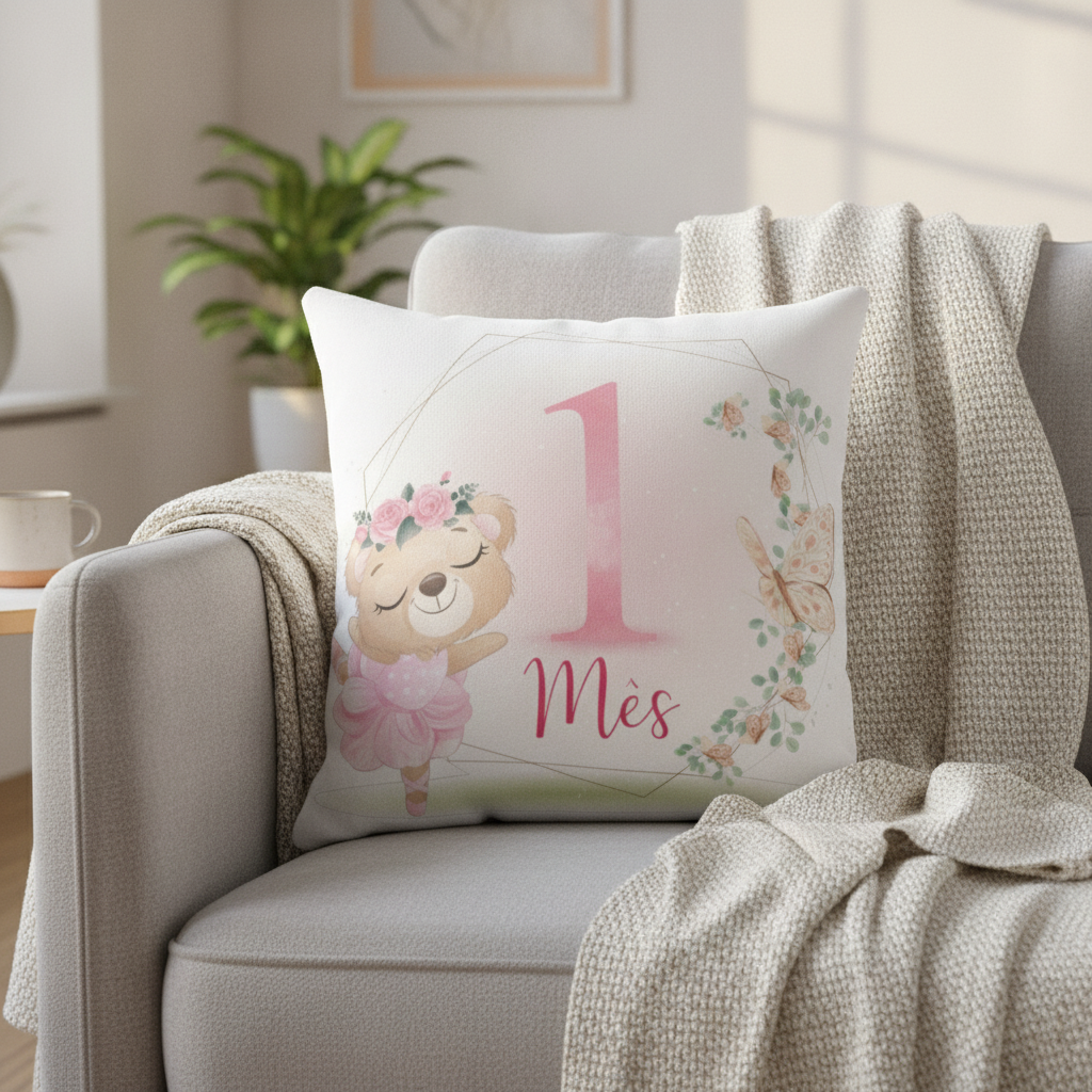 Almofada Mesversário Bebê Menina Infantil Mês 1 Safari Baby