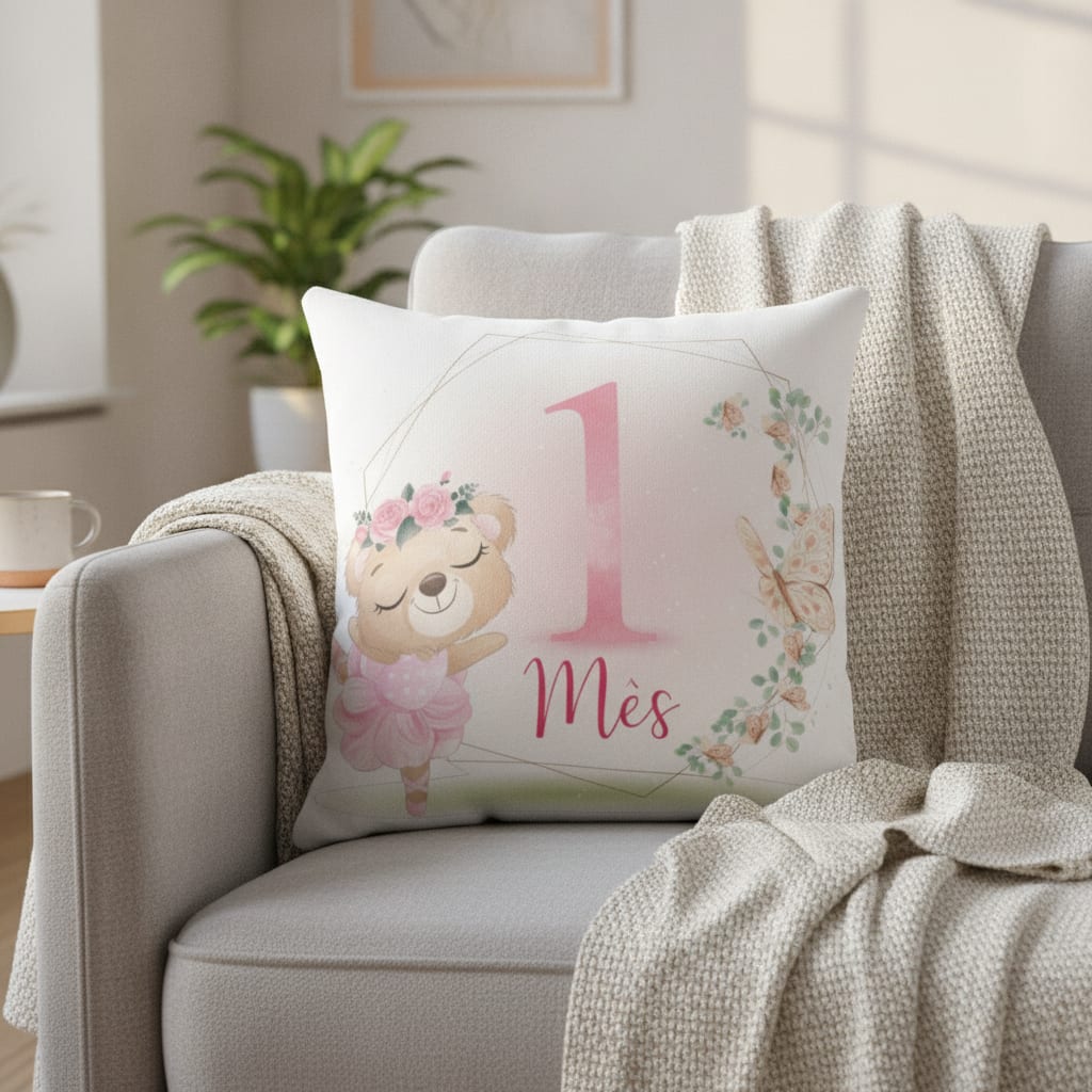 Almofada Mesversário Bebê Menina Infantil Mês 1 Safari Baby