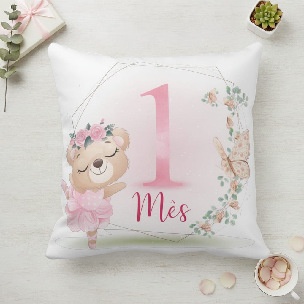 Almofada Mesversário Bebê Menina Infantil Mês 1 Safari Baby - Família (Bebê)
