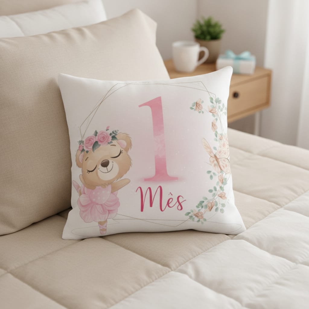 Almofada Mesversário Bebê Menina Infantil Mês 1 Safari Baby