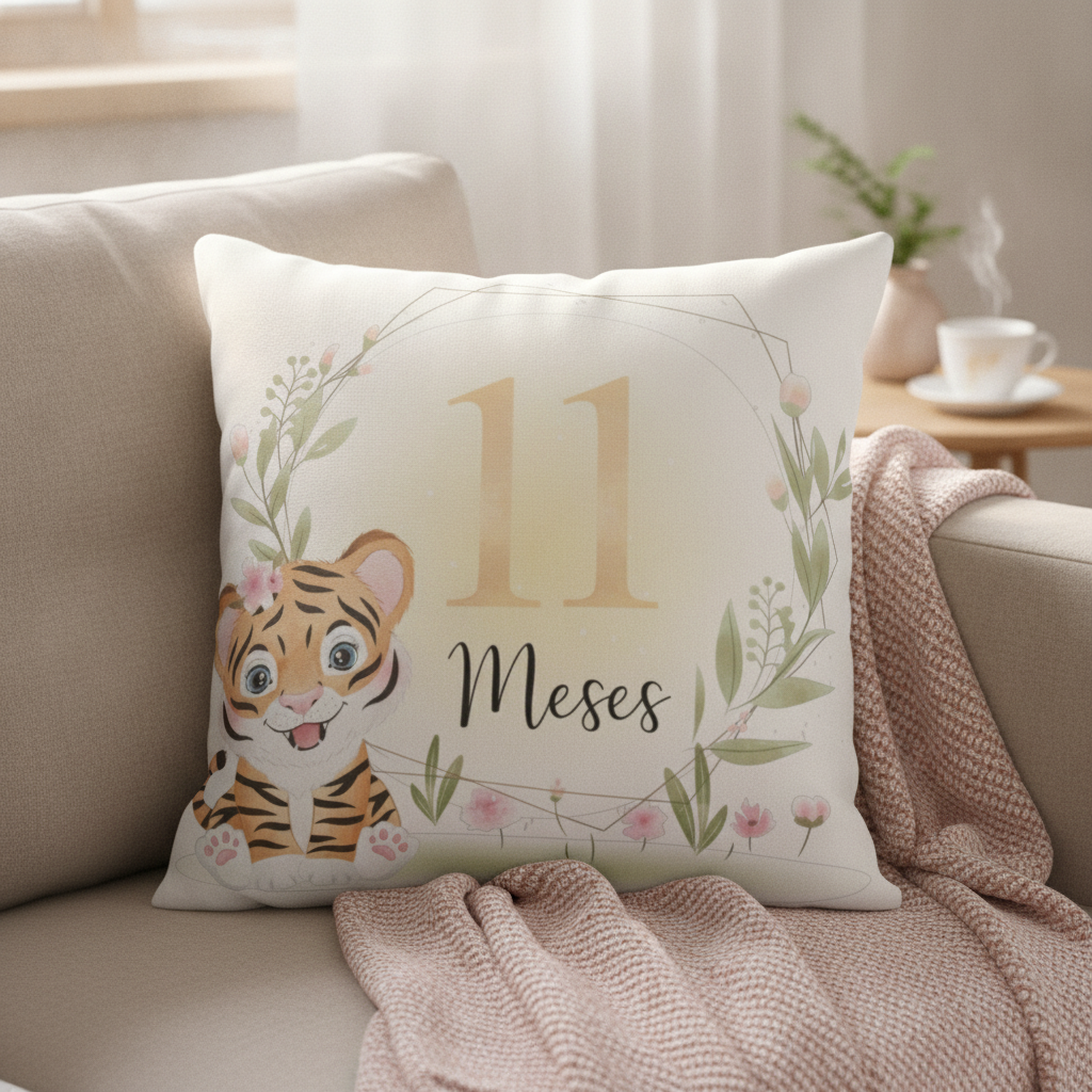 Almofada Mesversário Bebê Menina Infantil Mês 11 Safari Baby
