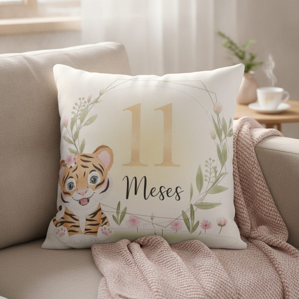 Almofada Mesversário Bebê Menina Infantil Mês 11 Safari Baby