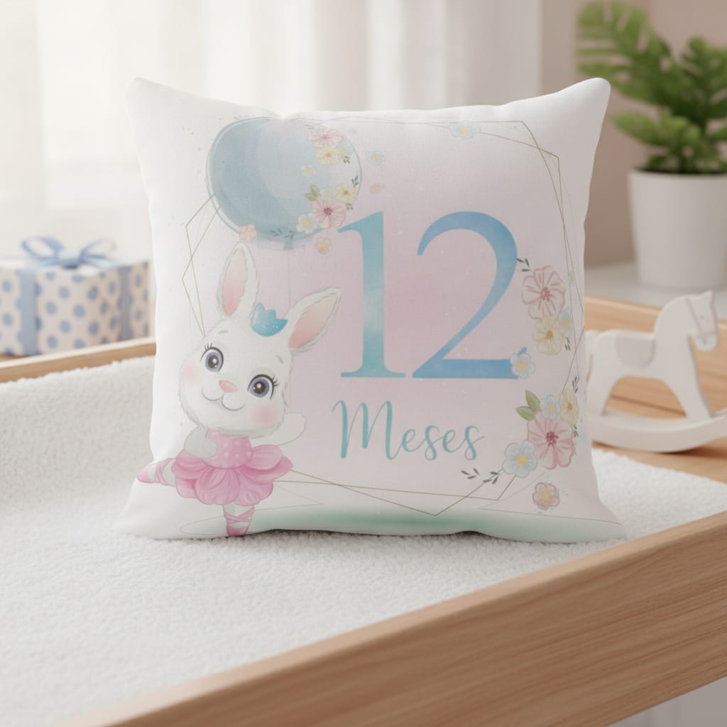 Almofada Mesversário Bebê Menina Infantil Mês 12 Safari Baby - Família (Bebê)