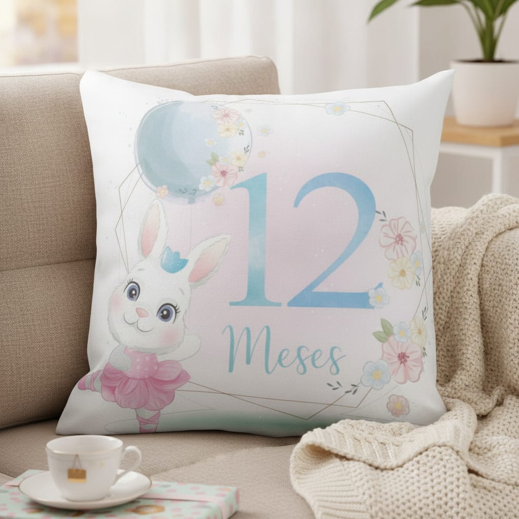 Almofada Mesversário Bebê Menina Infantil Mês 12 Safari Baby