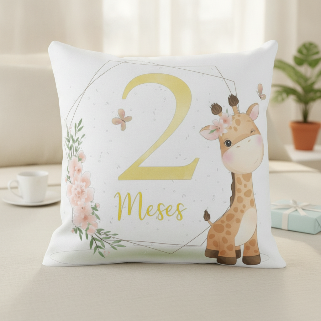 Almofada Mesversário Bebê Menina Infantil Mês 2 Safari Baby - Família (Bebê)