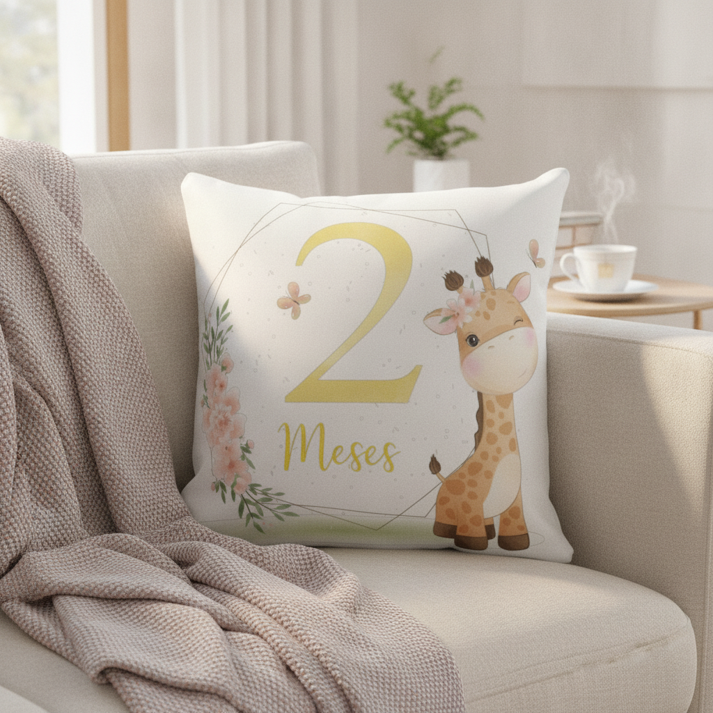 Almofada Mesversário Bebê Menina Infantil Mês 2 Safari Baby