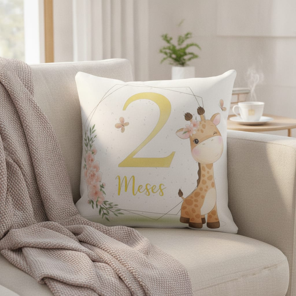 Almofada Mesversário Bebê Menina Infantil Mês 2 Safari Baby