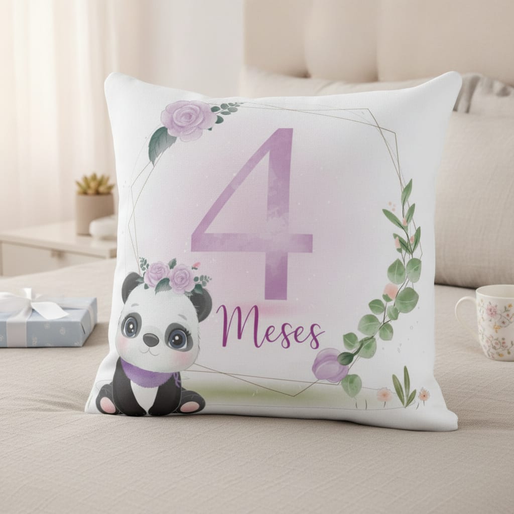 Almofada Mesversário Bebê Menina Infantil Mês 4 Safari Baby - Família (Bebê)