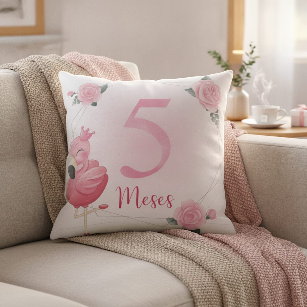 Almofada Mesversário Bebê Menina Infantil Mês 5 Safari Baby