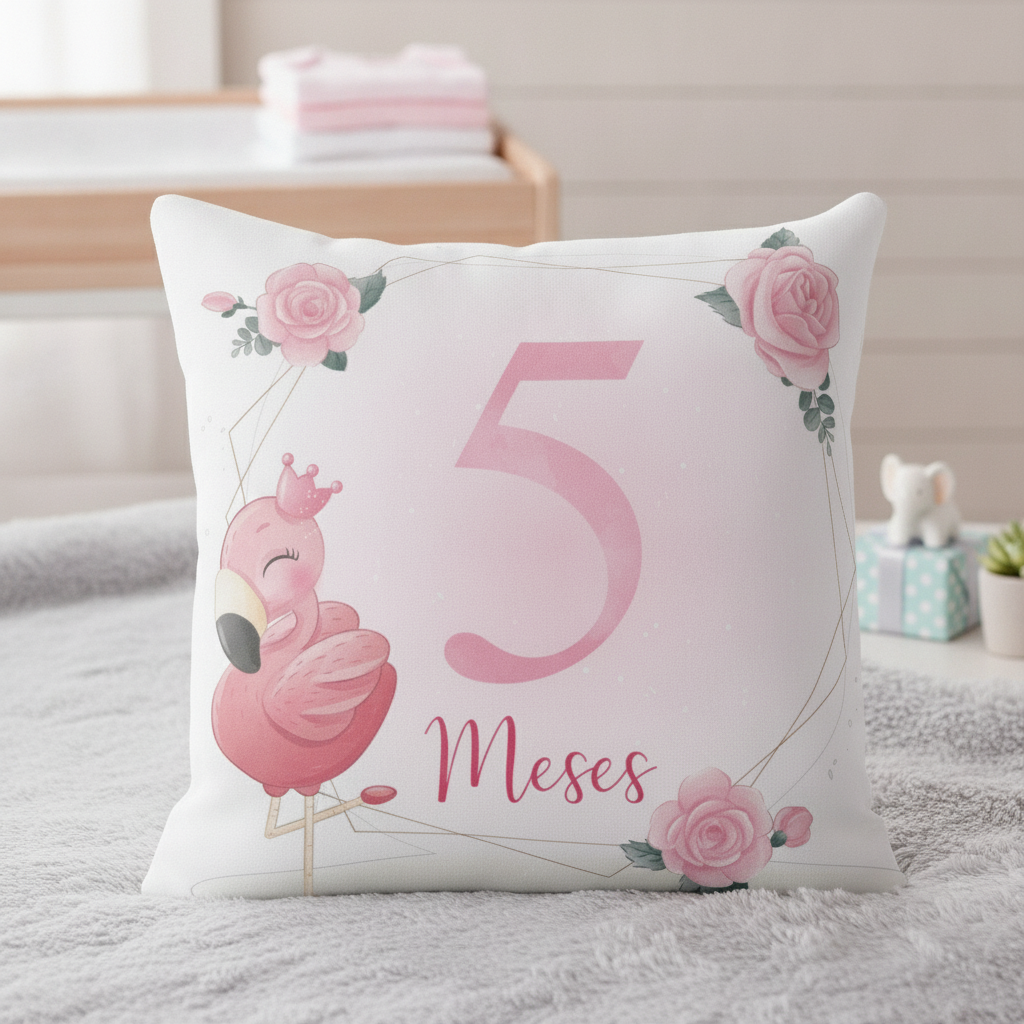 Almofada Mesversário Bebê Menina Infantil Mês 5 Safari Baby - Família (Bebê)