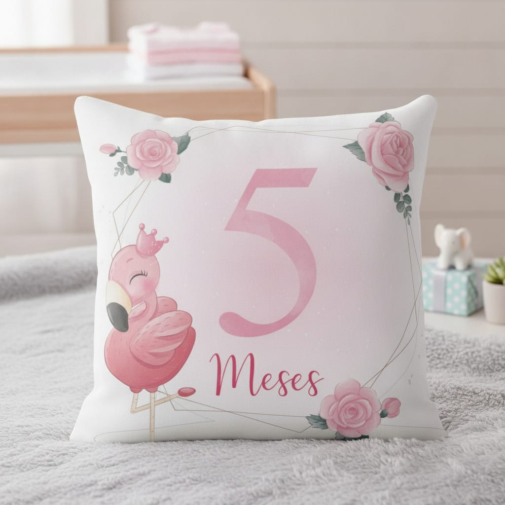Almofada Mesversário Bebê Menina Infantil Mês 5 Safari Baby - Família (Bebê)