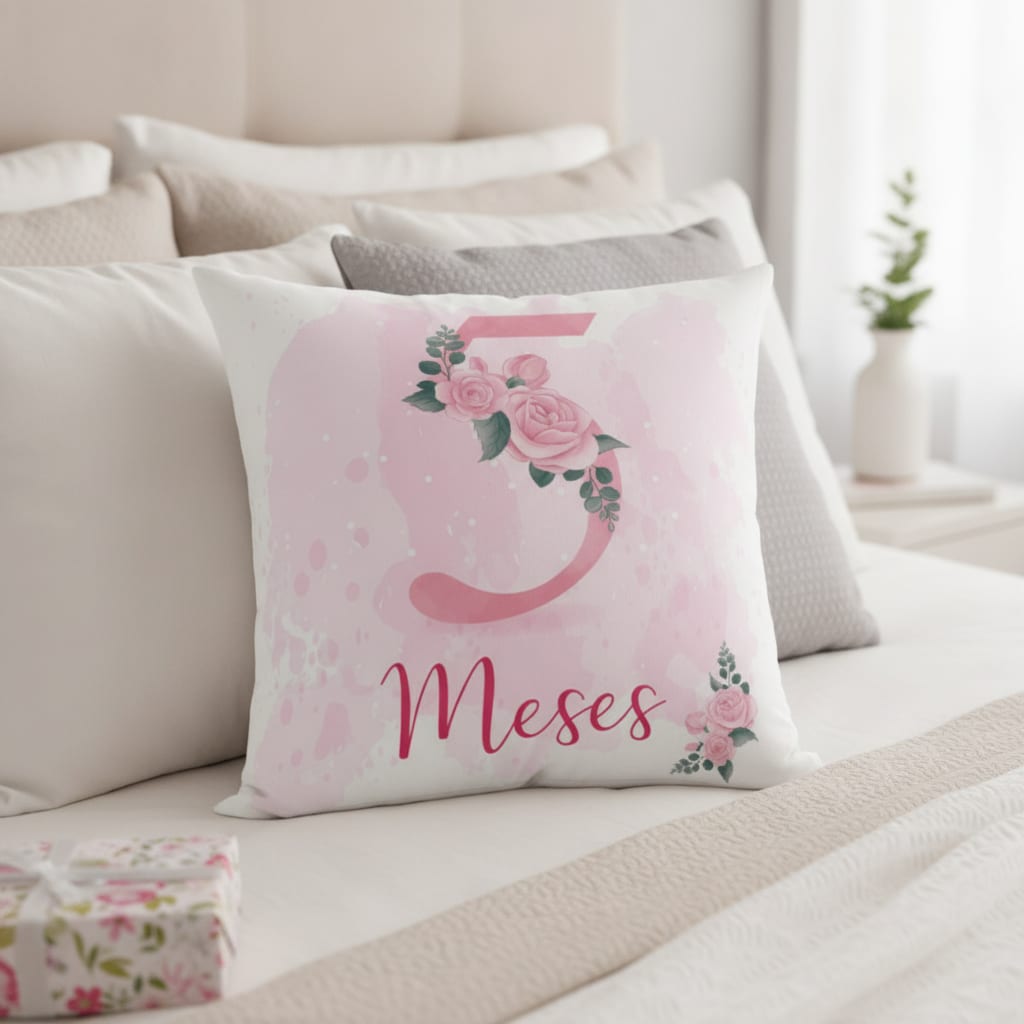 Almofada Personalizada de Mesversário Feminina Mês 5 Floral