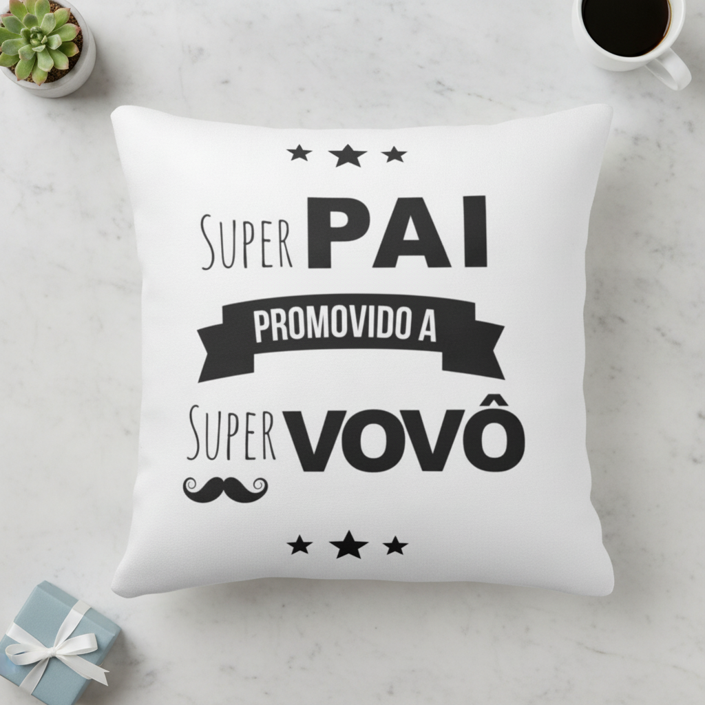 Almofada Presente Para Super Pai Promovido A Super Vovô - Anúncio de Gravidez (Avô/Vovô)