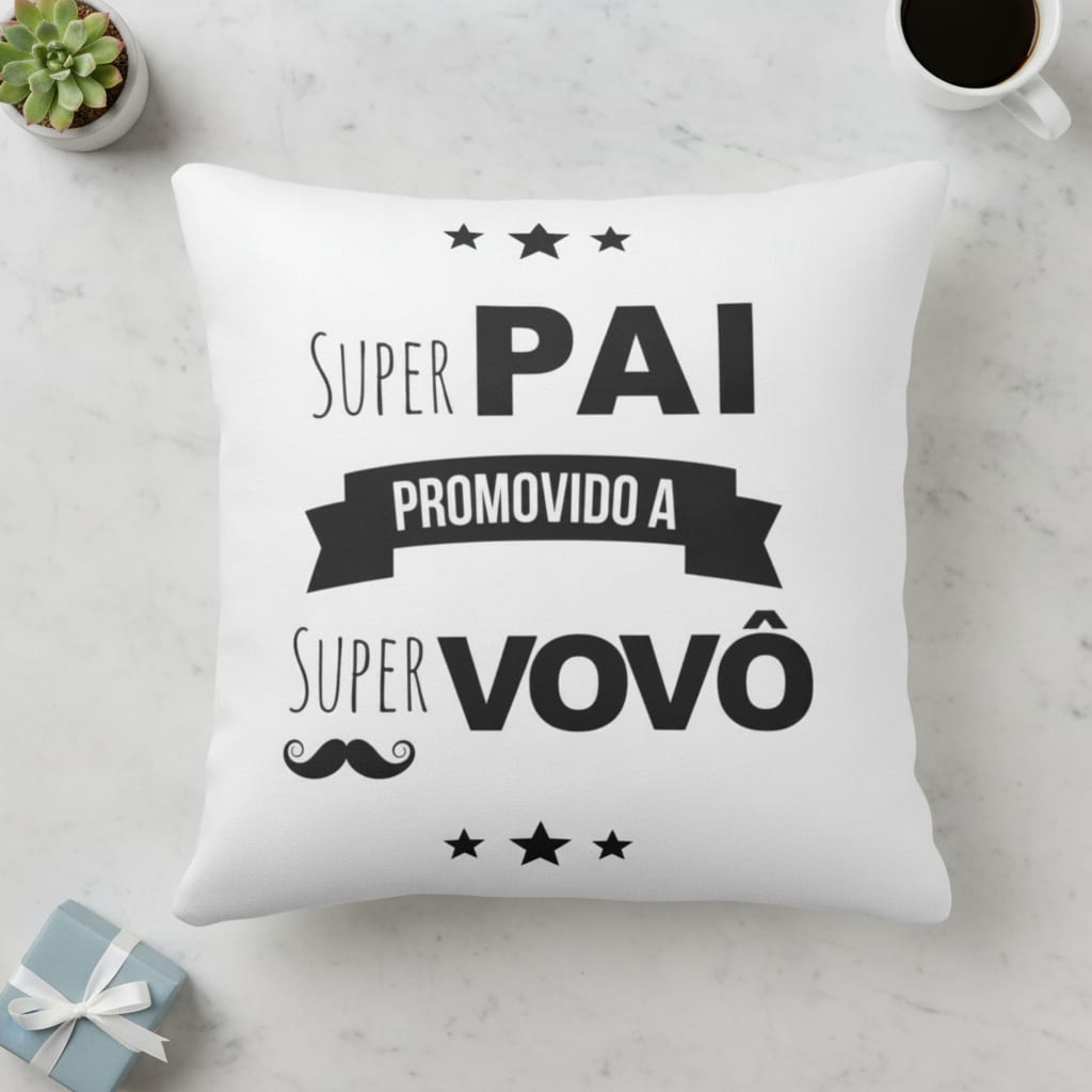 Almofada Presente Para Super Pai Promovido A Super Vovô - Anúncio de Gravidez (Avô)