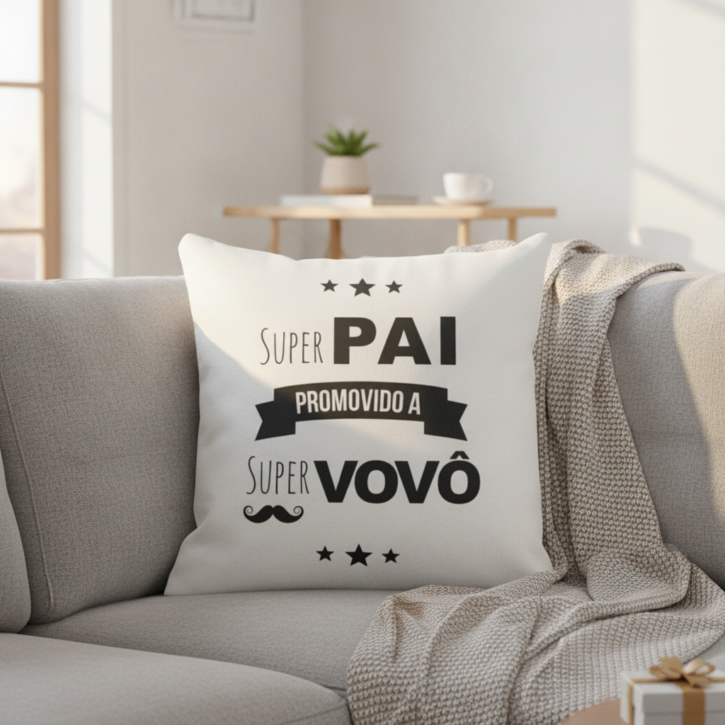 Almofada Presente Para Super Pai Promovido A Super Vovô Branco Liso - Família (Pai)