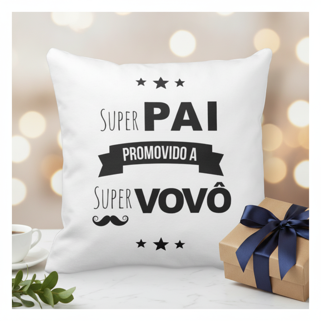 Almofada Presente Para Super Pai Promovido A Super Vovô Branco Liso