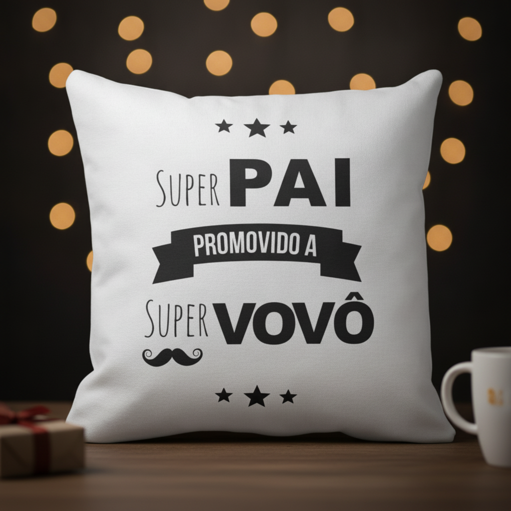 Almofada Presente Para Super Pai Promovido A Super Vovô Branco Liso