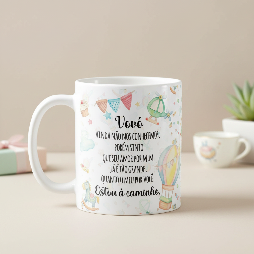 Caneca Presente Revelação de Gravidez Estou à Caminho Vovó