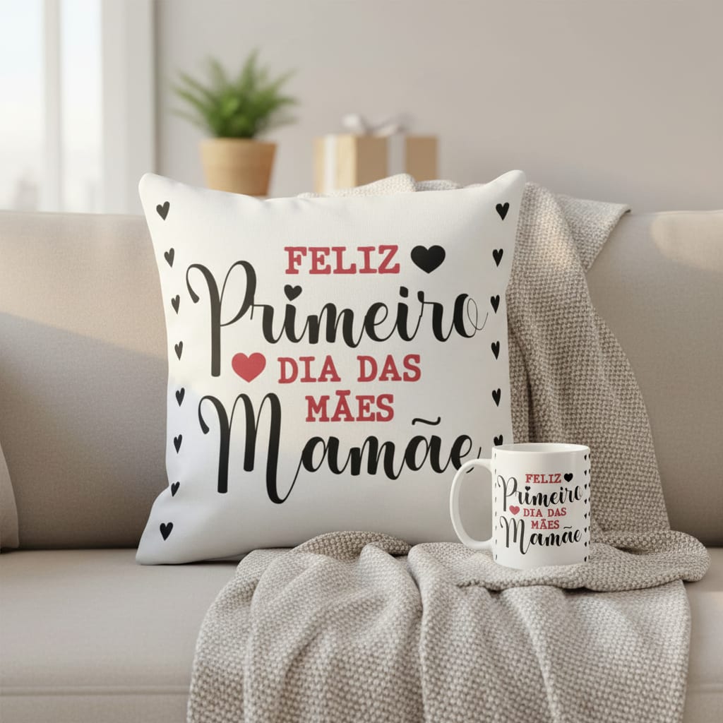 Kit Presente Primeiro Dia das Mães Almofada e Caneca Mamãe - Família (Mãe)
