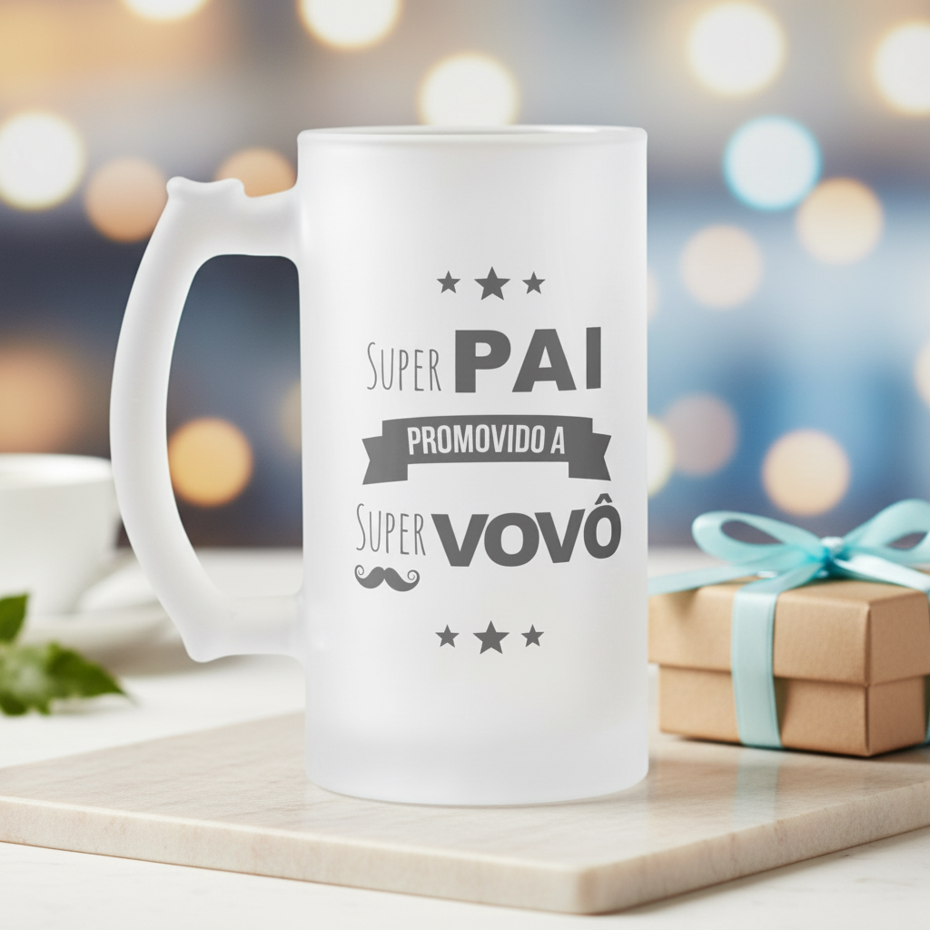 Copo de Chopp Pai Promovido a Super Vovô Pronta Entrega - Anúncio de Gravidez (Avô)