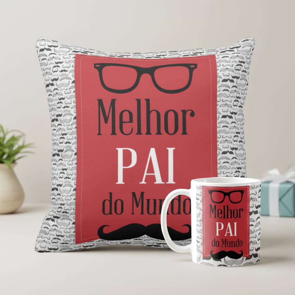 Kit Almofada E Caneca Dia Dos Pais Melhor Pai Do Mundo