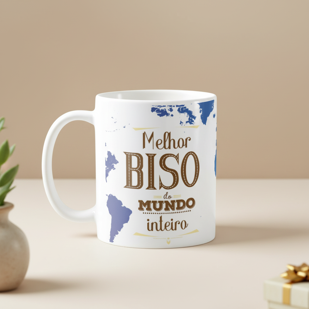 Caneca Dia dos Pais Presente Melhor Bisavô do Mundo Inteiro - Família (BIsavô)