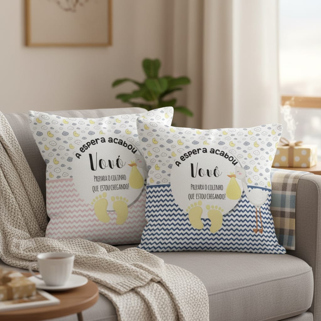 Conjunto 2 Almofadas Decorativa Revelação Gravidez Avô e Avó - Anúncio de Gravidez (Avó e Avô)