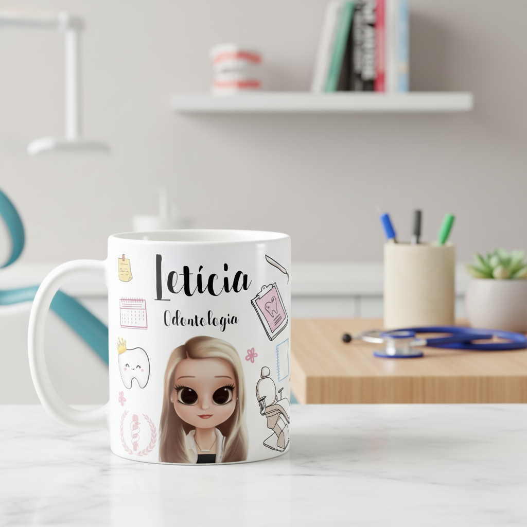 Caneca Personalizada Presente Odontologia com Avatar - Profissões (Dentista)