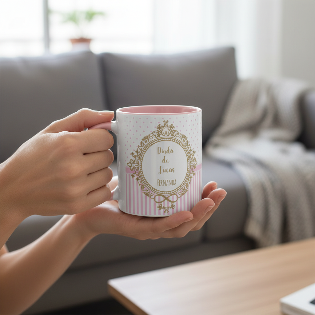 Caneca Presente Madrinha Dinda Batizado Crisma Brasão Nomes