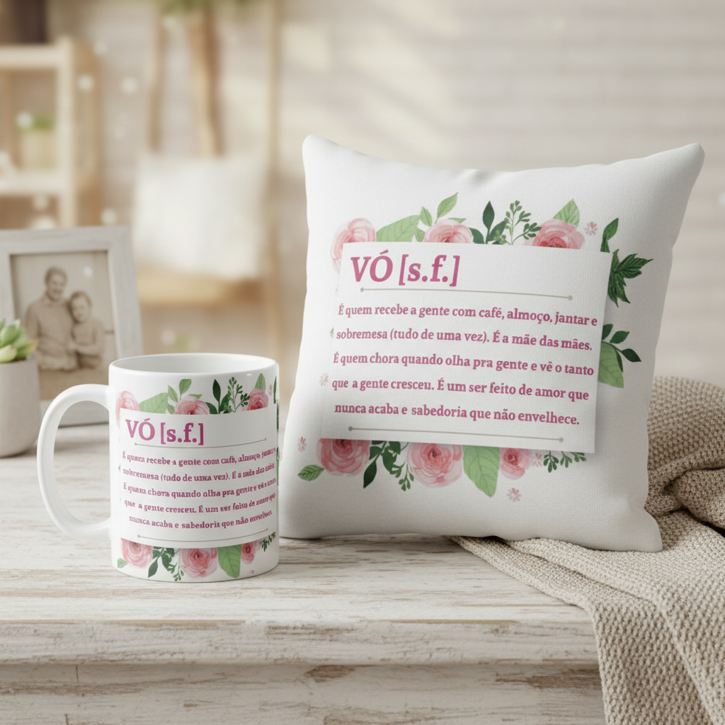 Conjunto Almofada Decorativa e Caneca Avó Vovó Significado - Família (Avó/Avô)